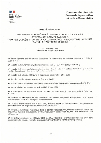 Arrêté préfectoral réglementant le brulage à l'air libre